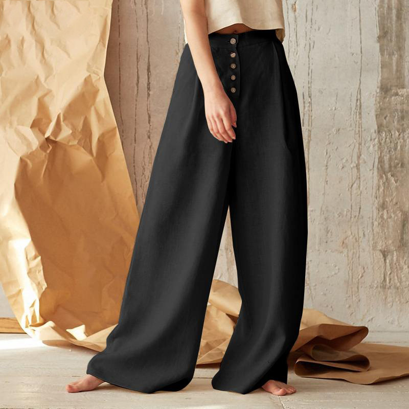Linen Wide Leg Pants for Women | Everlyn Black