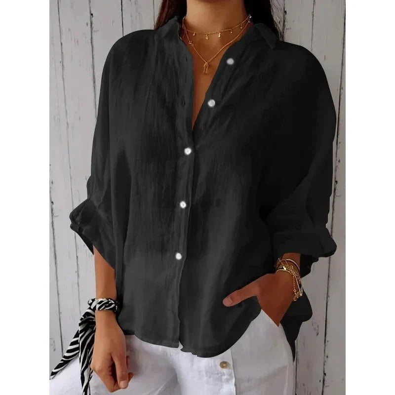 Linen Button-Down Shirt For Women | Selina Black