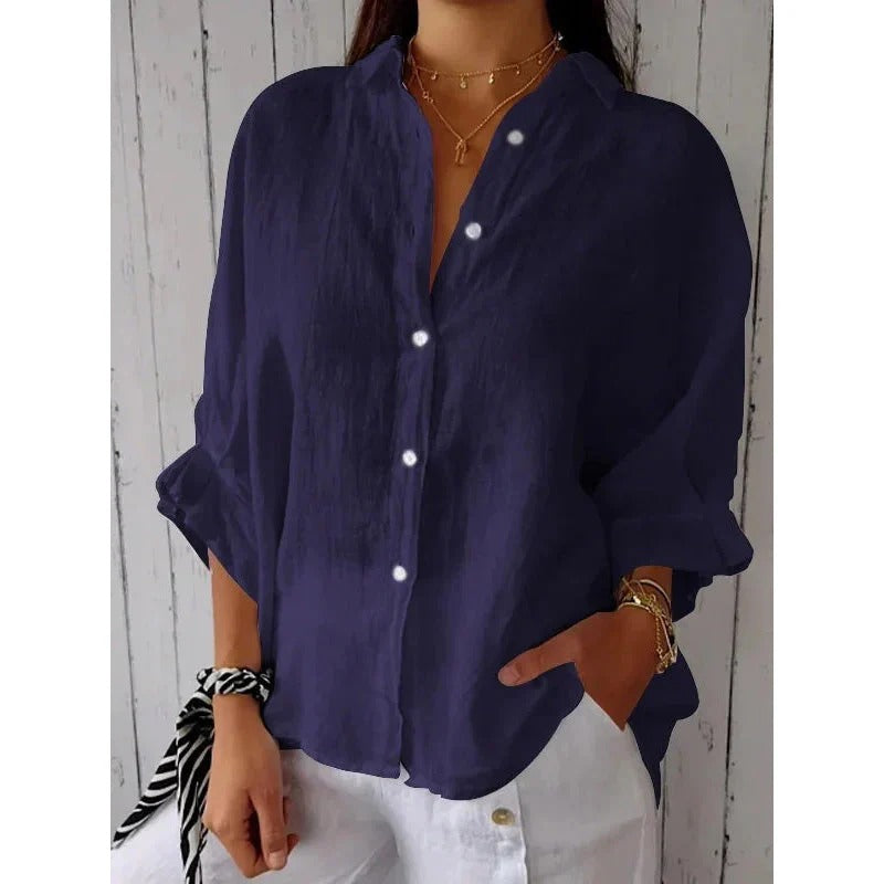 Linen Button-Down Shirt For Women | Selina Dark Blue