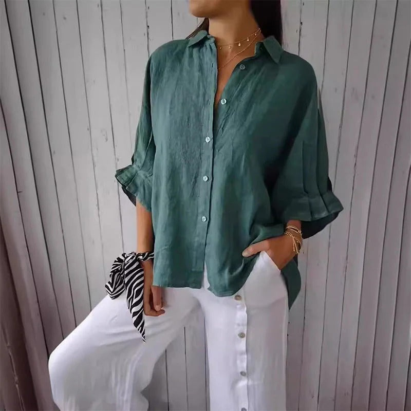 Linen Button-Down Shirt For Women | Selina Green
