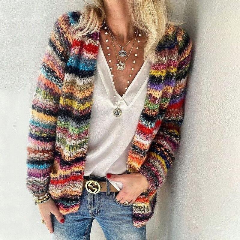 Liora – Multicolor Cozy Knit Cardigan Red