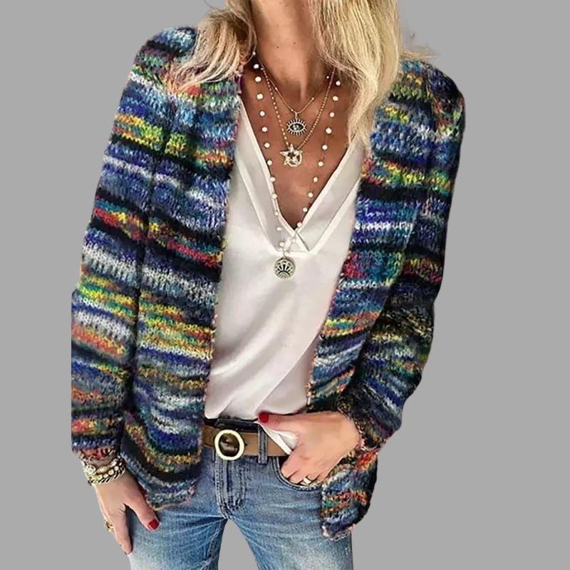 Liora – Multicolor Cozy Knit Cardigan Blue