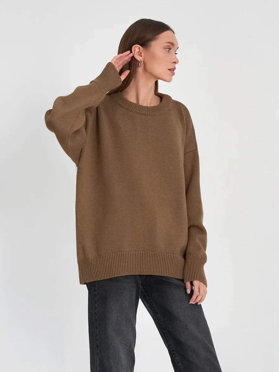 Oversized Knit Pullover for Women | Liora Dark Brown