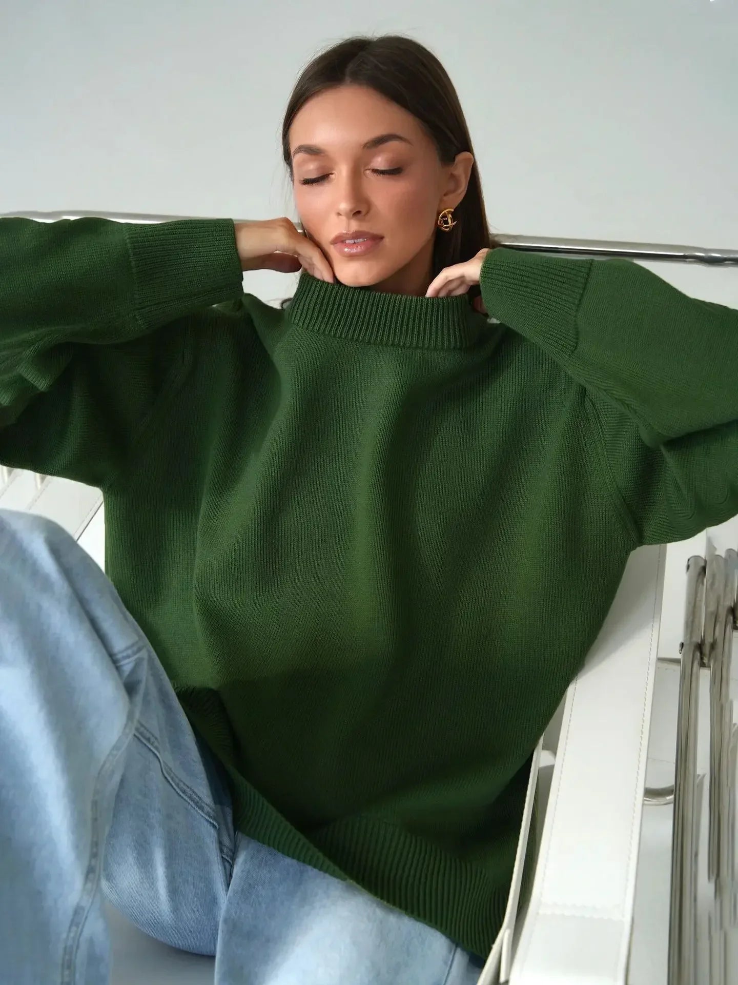 Oversized Knit Pullover for Women | Liora Dark Green