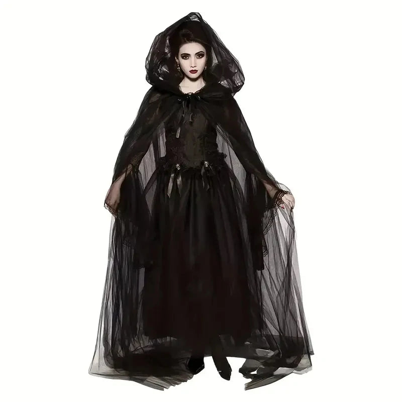 Long Black Hooded Cape Party Costume Cloak for Women | Nyra
