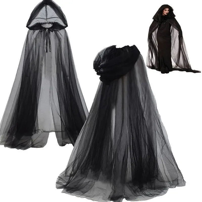 Long Black Hooded Cape Party Costume Cloak for Women | Nyra