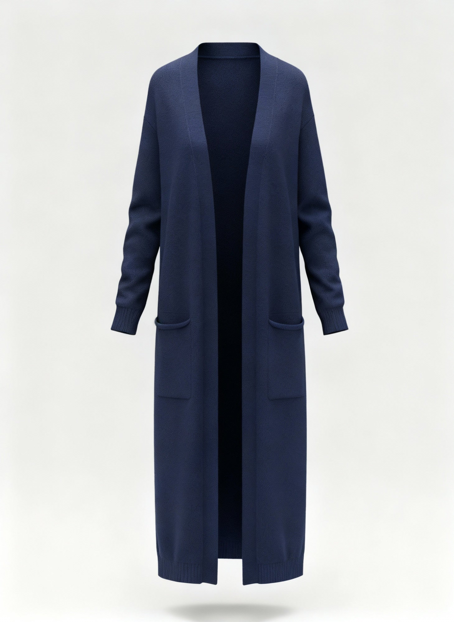 Long Open-Front Knit Cardigan with Pockets | Fara Blue