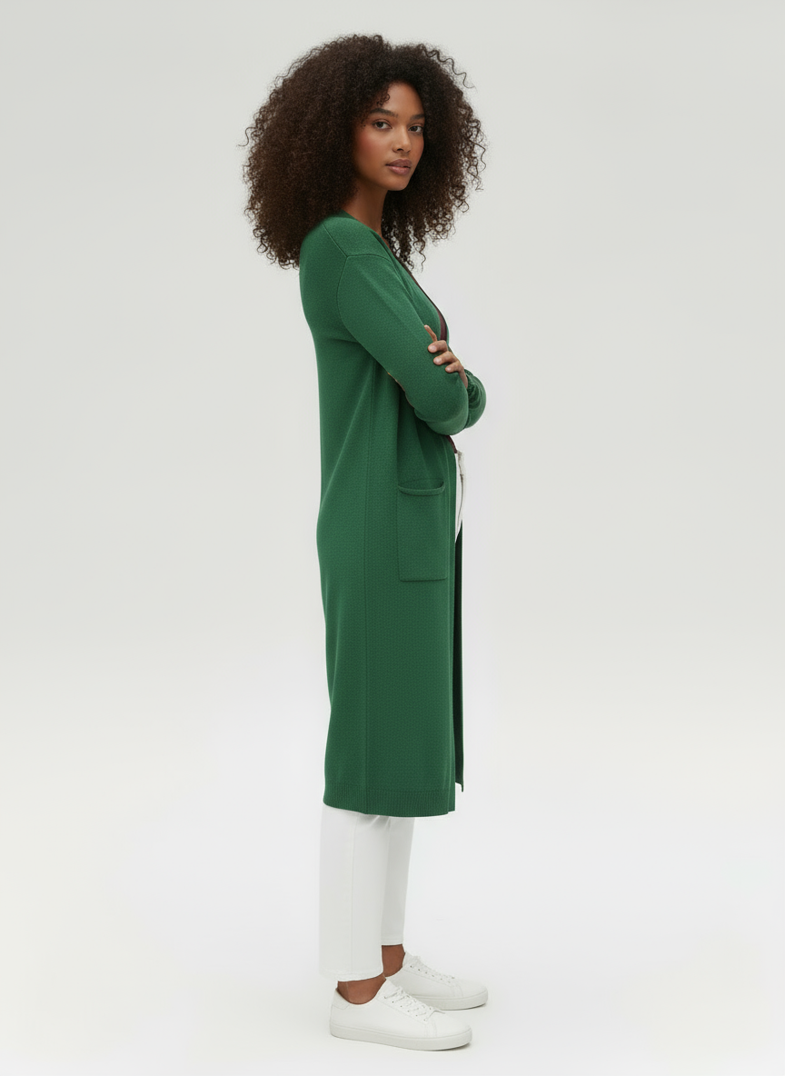 Long Open-Front Knit Cardigan with Pockets | Fara