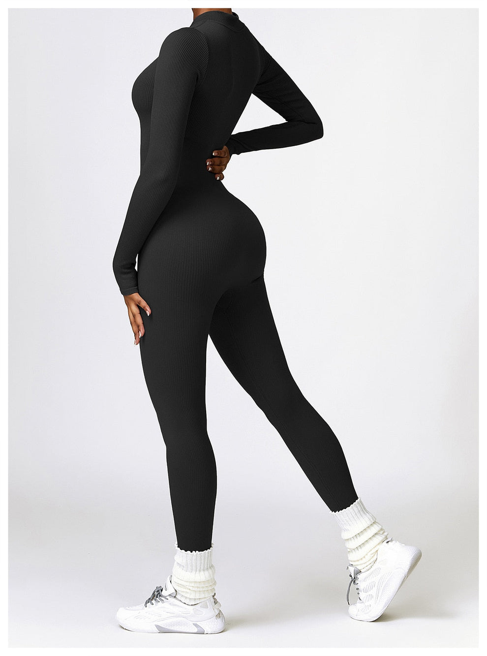 Long Sleeve Ribbed Zip-Up Jumpsuit for Women | Dorothea
