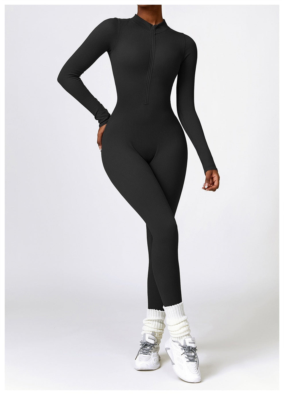 Long Sleeve Ribbed Zip-Up Jumpsuit for Women | Dorothea