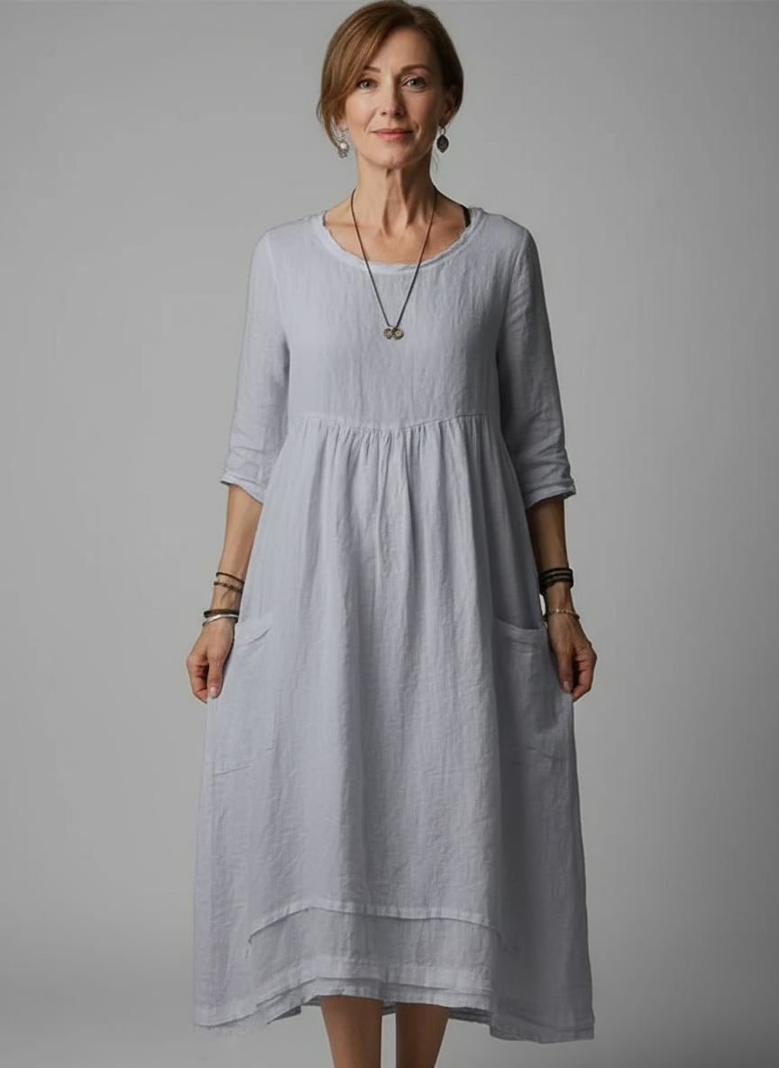 Loose Fit Cotton Linen Dress with Pockets for Women | Amanda Gray