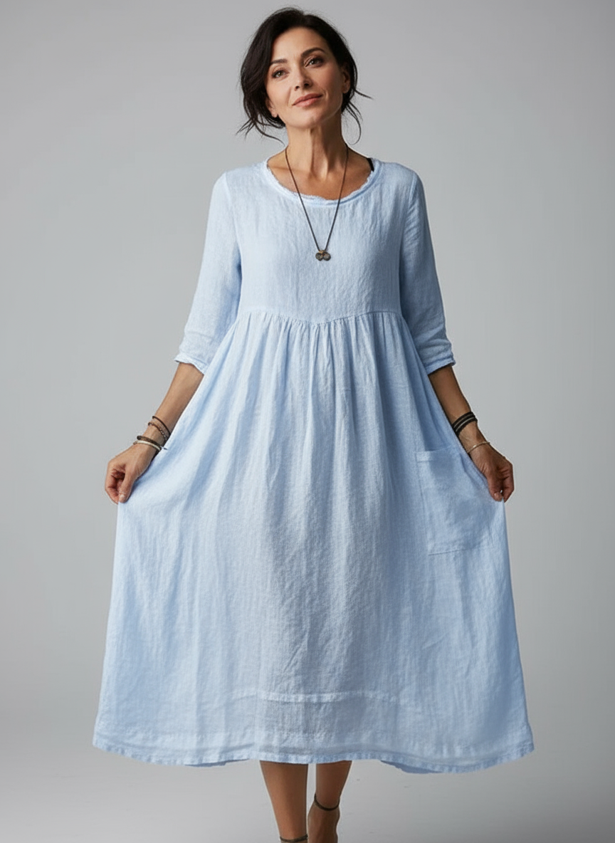 Loose Fit Cotton Linen Dress with Pockets for Women | Amanda Blue