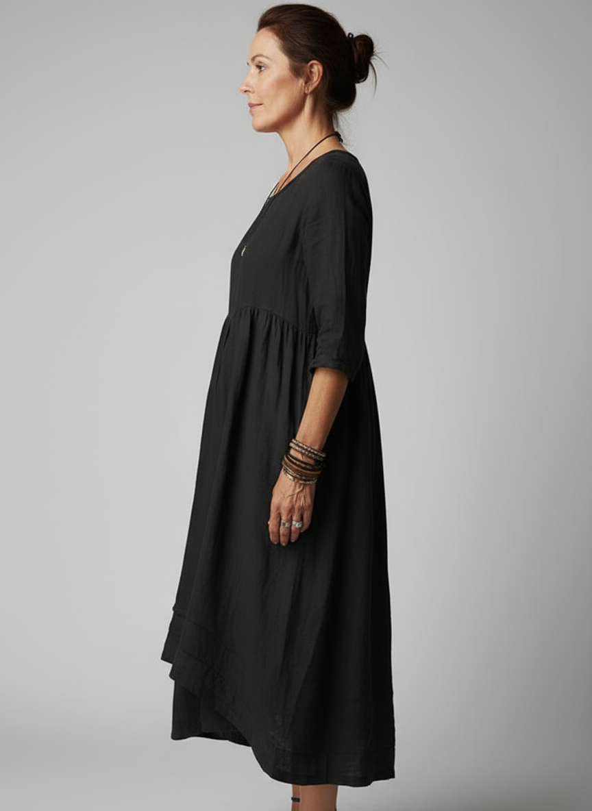 Loose Fit Cotton Linen Dress with Pockets for Women | Amanda