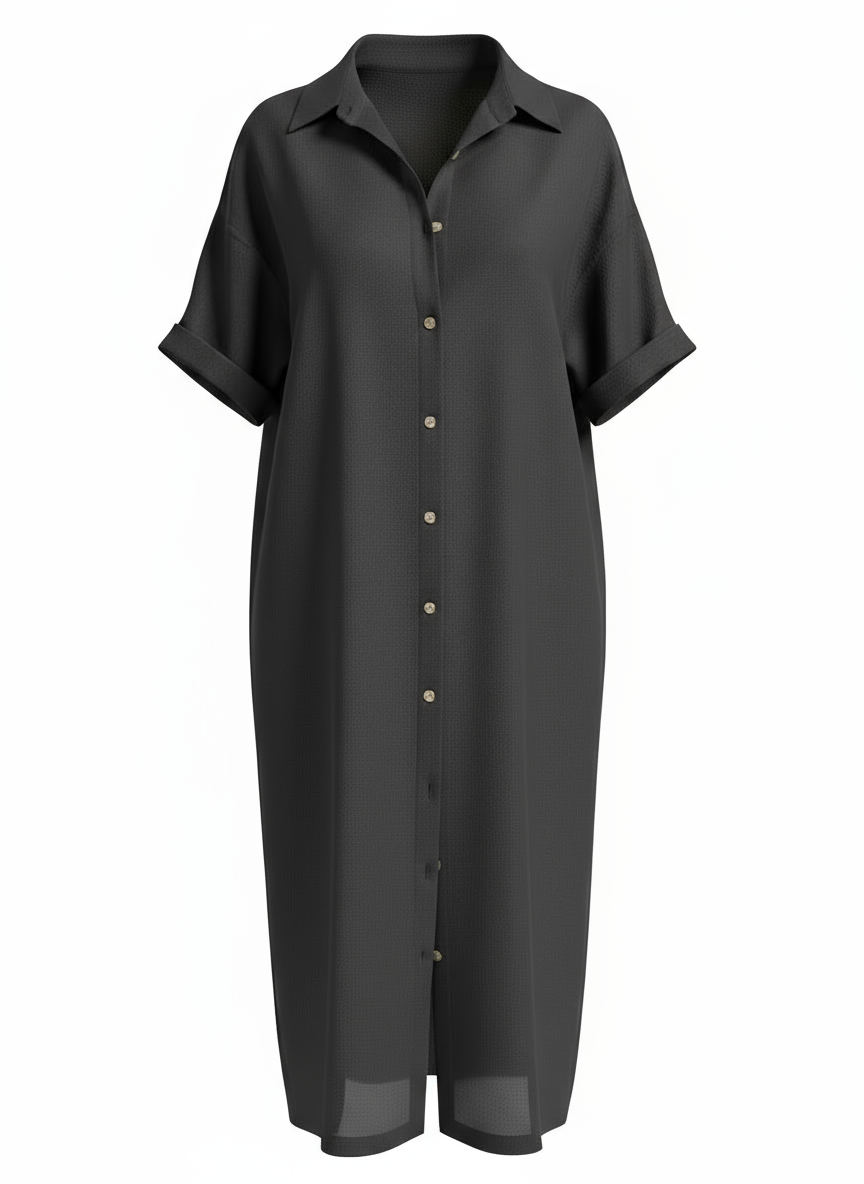 Loose Fit Linen-Blend Button-Down Shirt Dress for Women | Lucia Charcoal