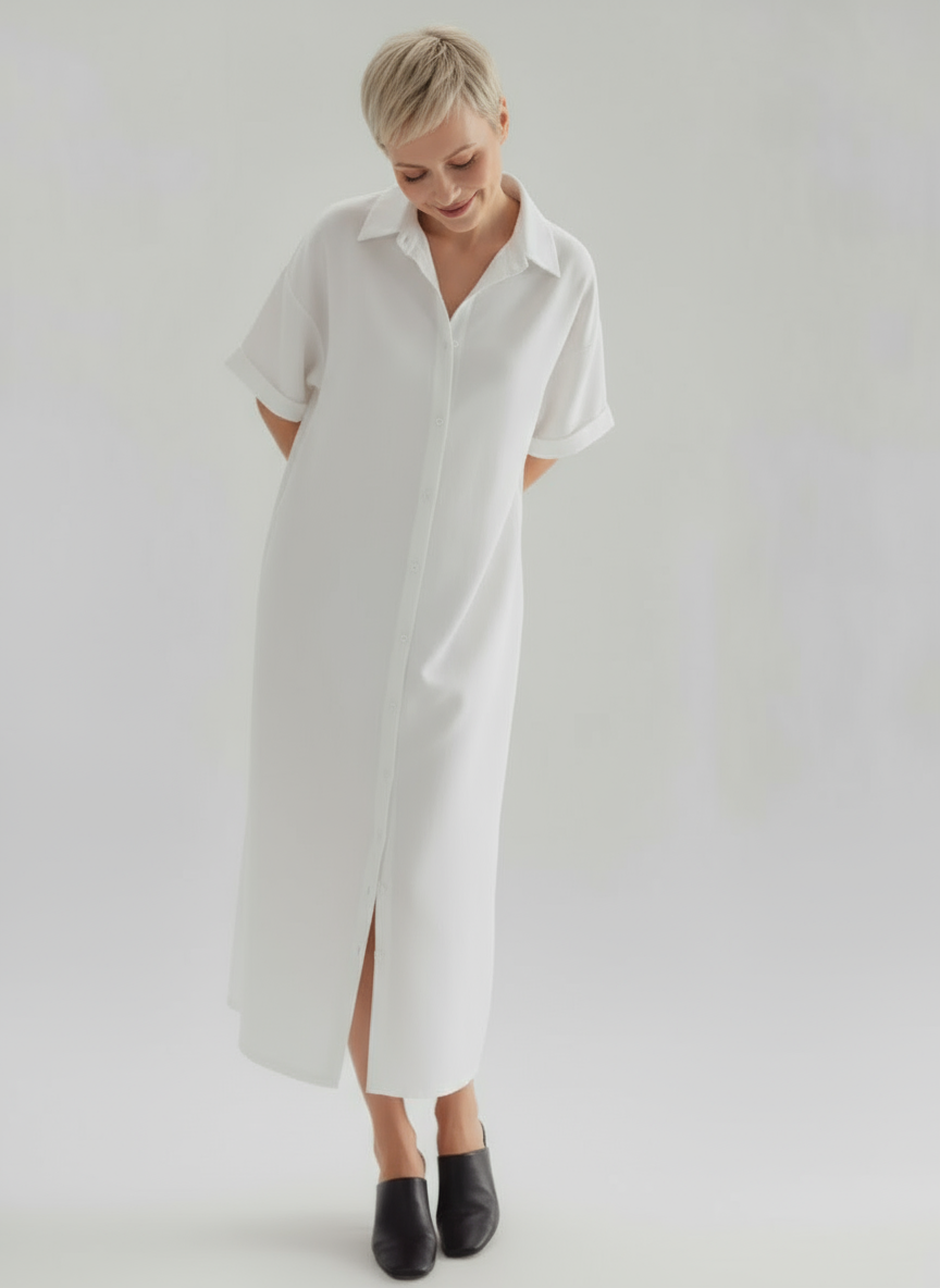 Loose Fit Linen-Blend Button-Down Shirt Dress for Women | Lucia