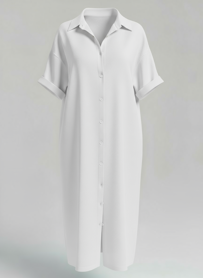 Loose Fit Linen-Blend Button-Down Shirt Dress for Women | Lucia White