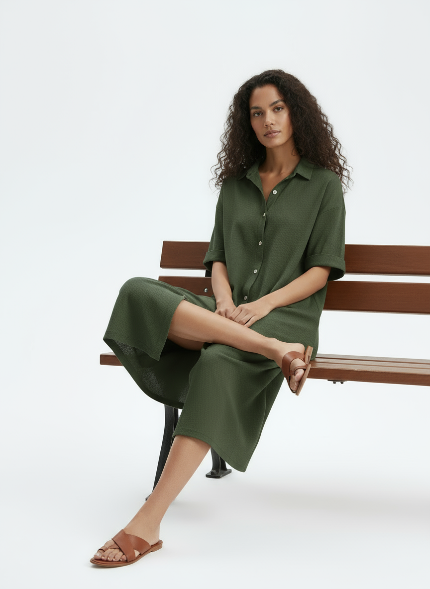 Loose Fit Linen-Blend Button-Down Shirt Dress for Women | Lucia