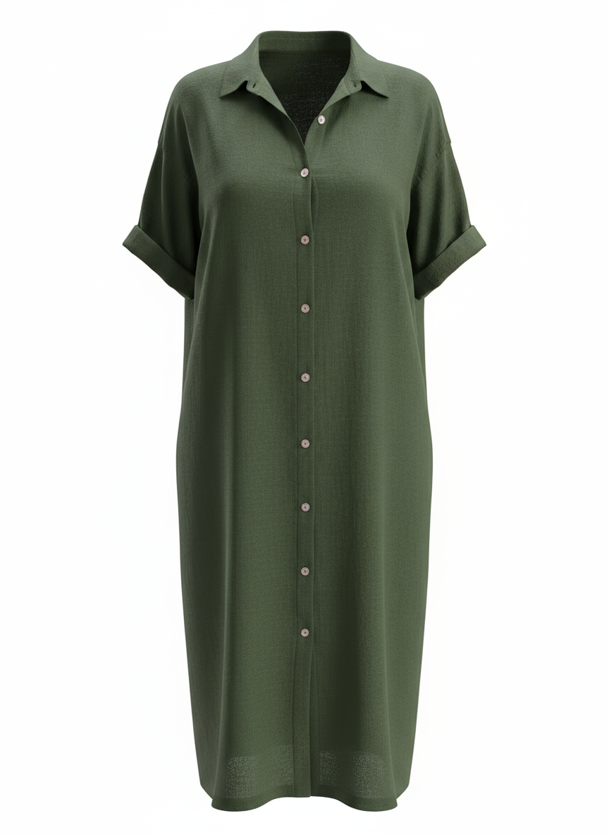 Loose Fit Linen-Blend Button-Down Shirt Dress for Women | Lucia Green