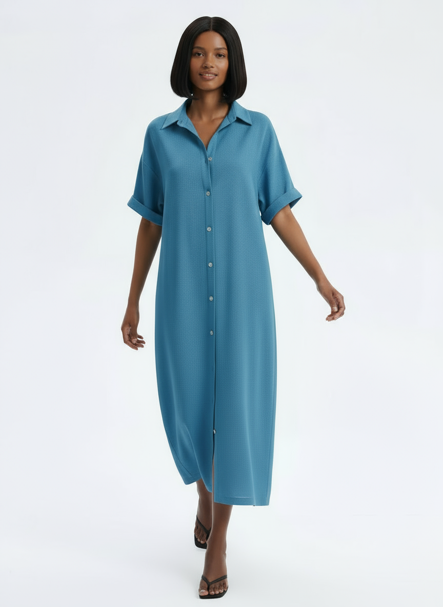Loose Fit Linen-Blend Button-Down Shirt Dress for Women | Lucia