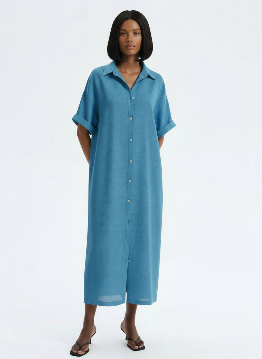 Loose Fit Linen-Blend Button-Down Shirt Dress for Women | Lucia