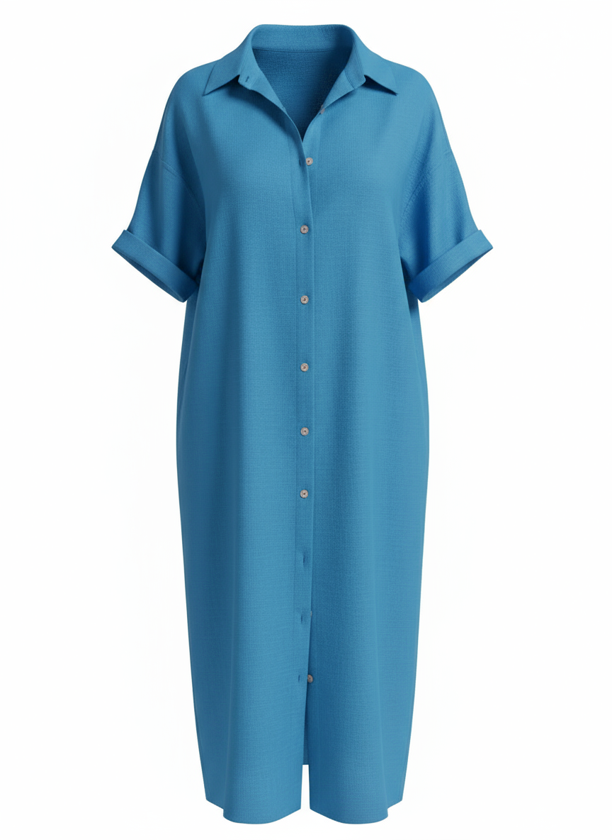 Loose Fit Linen-Blend Button-Down Shirt Dress for Women | Lucia Blue