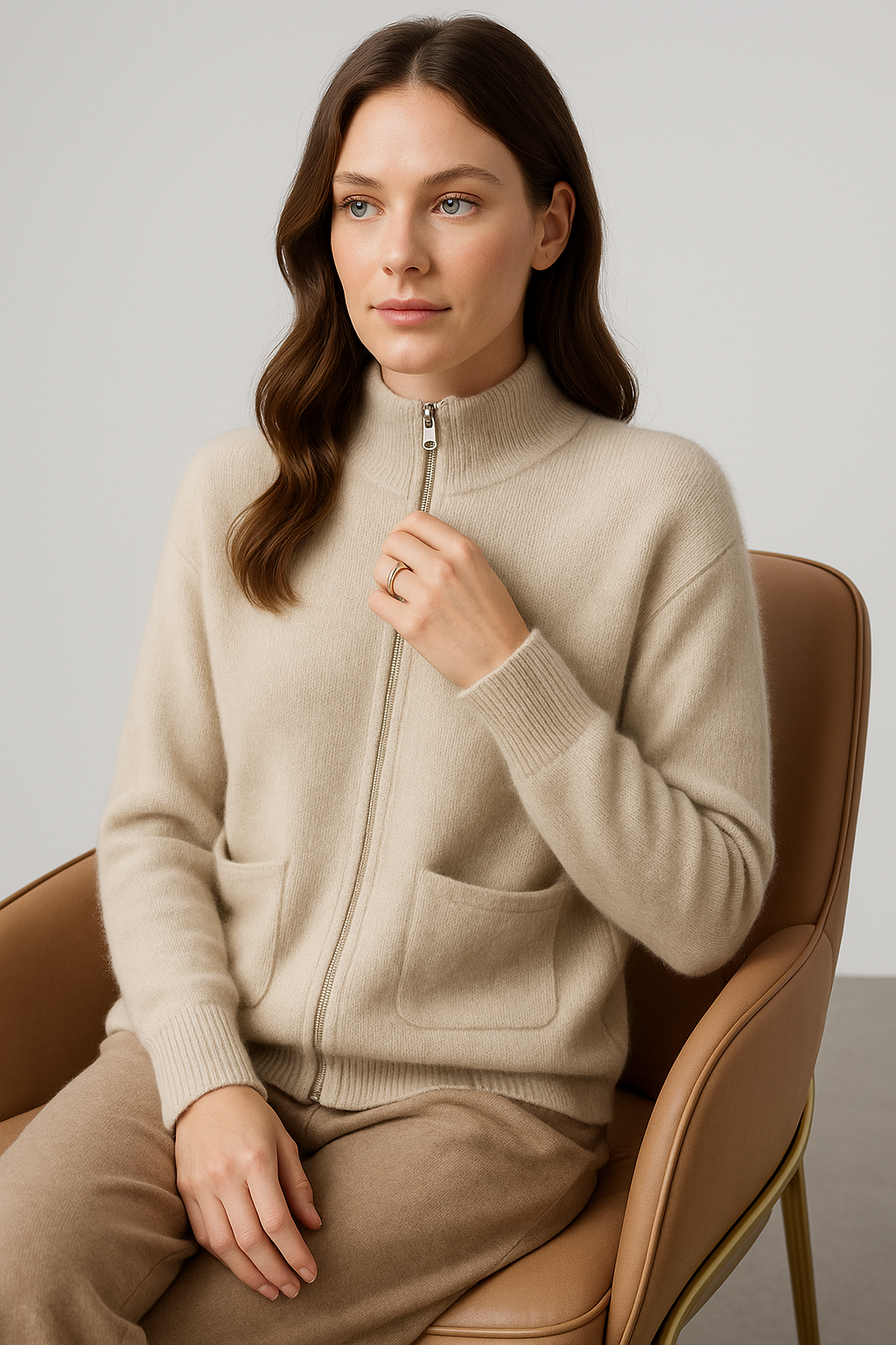 Plaid Knit Sweater Tailored Fit for Women | Lorraine Beige