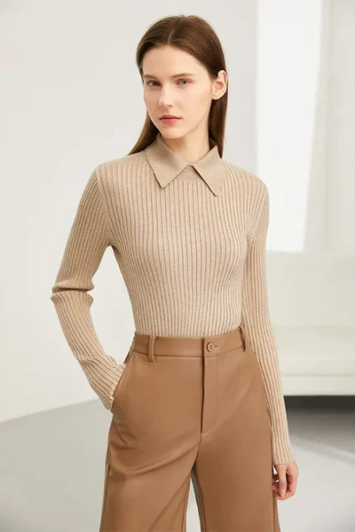 Long Sleeve Knit Polo Casual Fit for Women | Vivienne Khaki