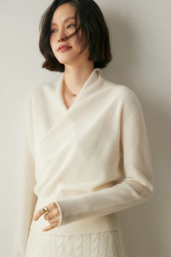 Cashmere Sweater Crossover Collar for Women | Kylor