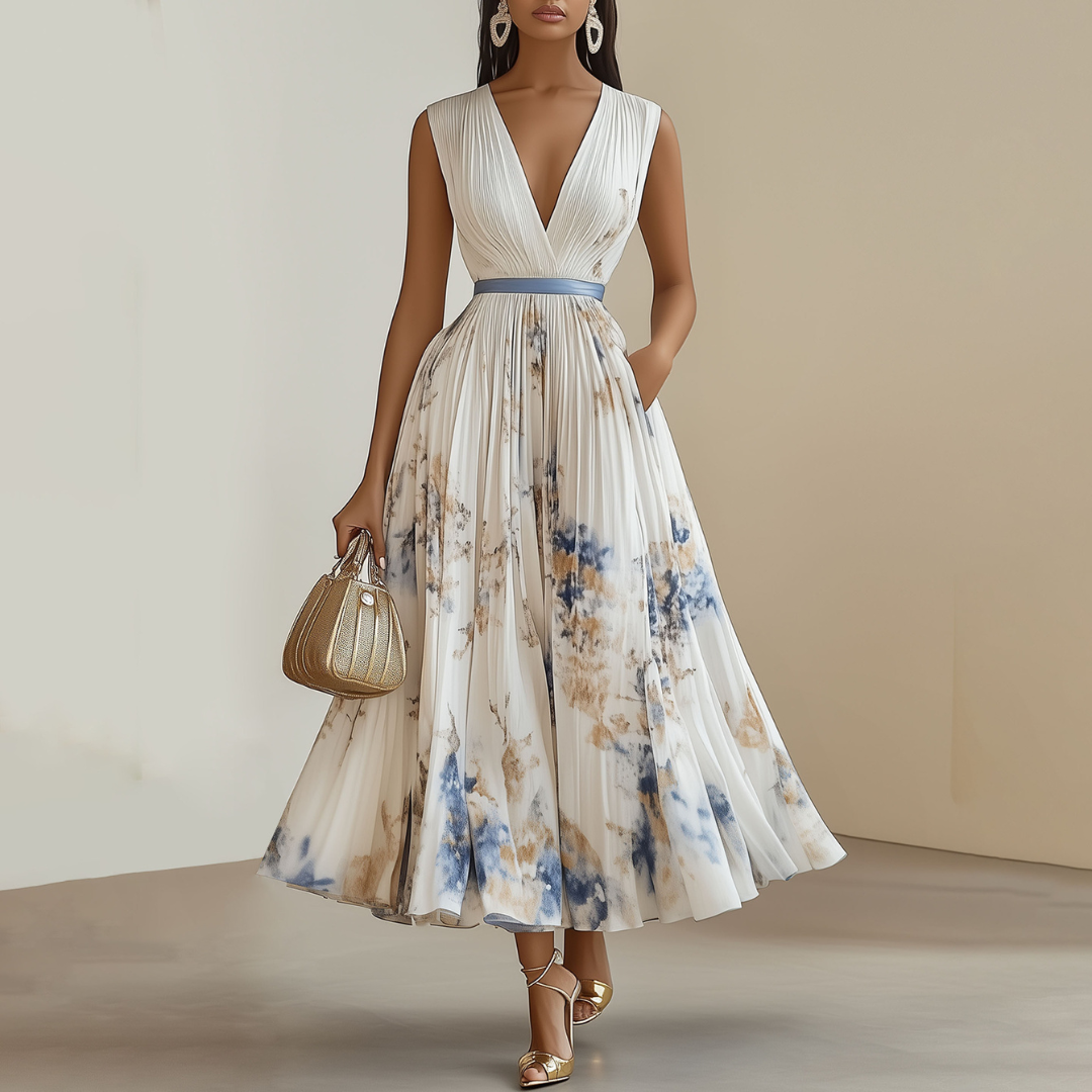 Floral V-Neck Ceremony Dress for Women | Lunara White
