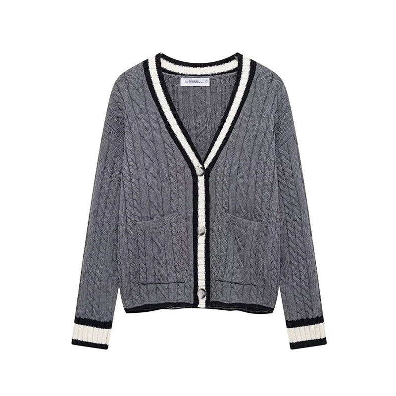 Maelis – V-Neck Knit Cardigan with Pockets Grey