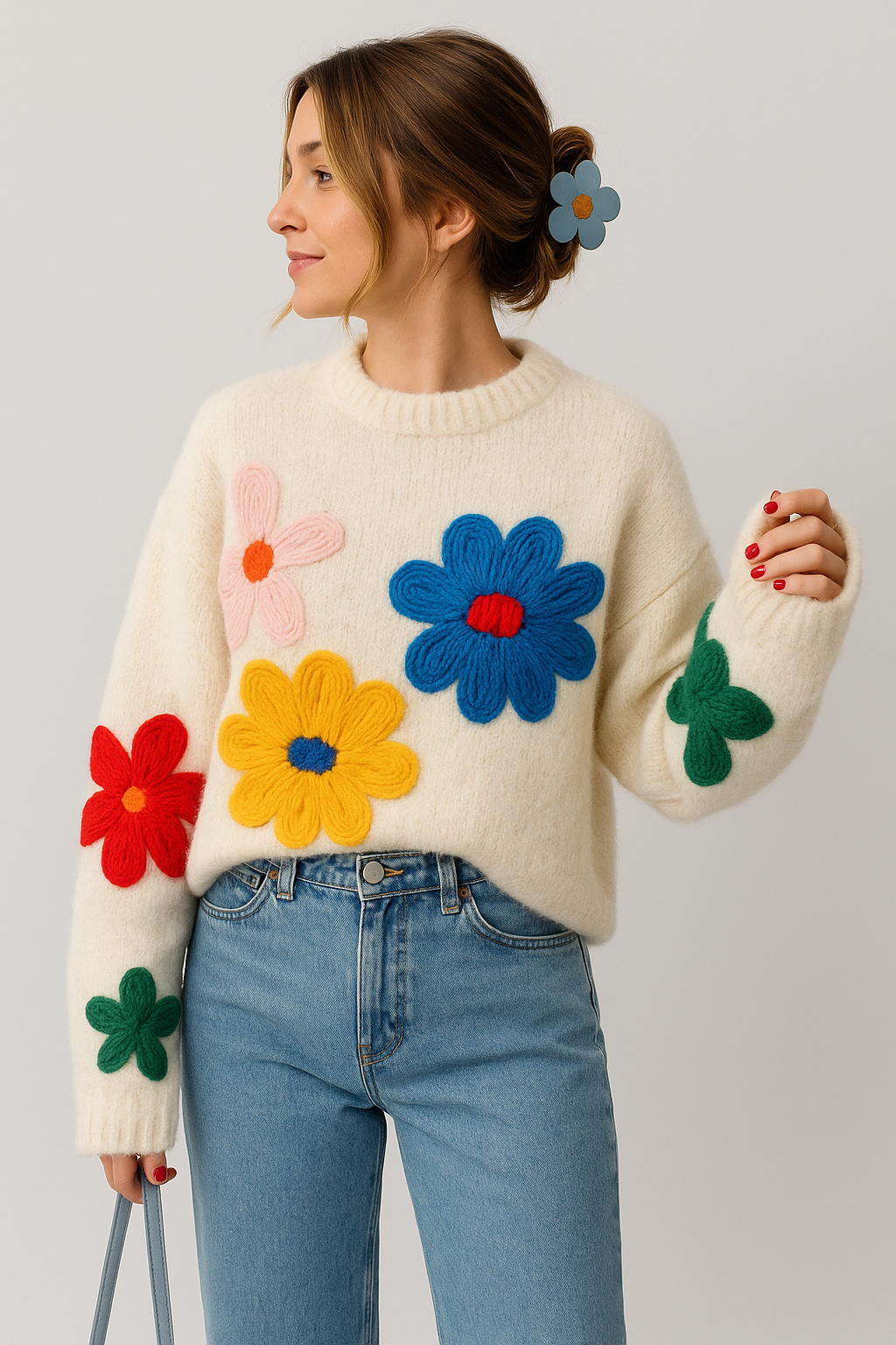 Maribel – Floral Knit Turtleneck Jumper