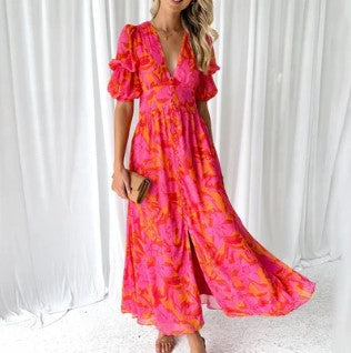 Pink Floral Maxi Dress for Women | Elara Printed Rose