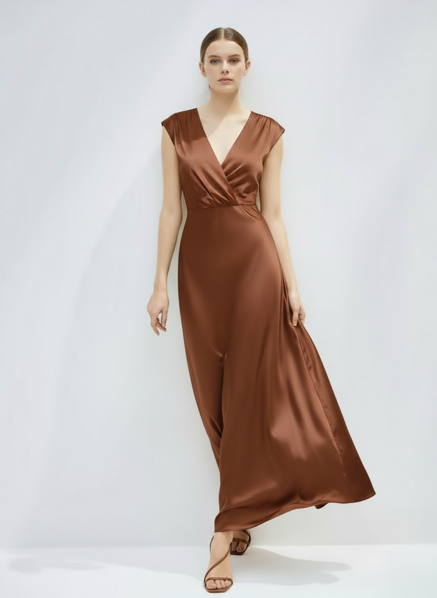 Mermaid Style Satin V-neck Maxi Dress for Women | Kristel
