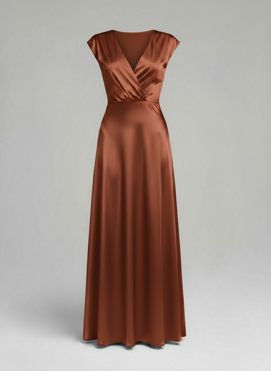 Mermaid Style Satin V-neck Maxi Dress for Women | Kristel Brown