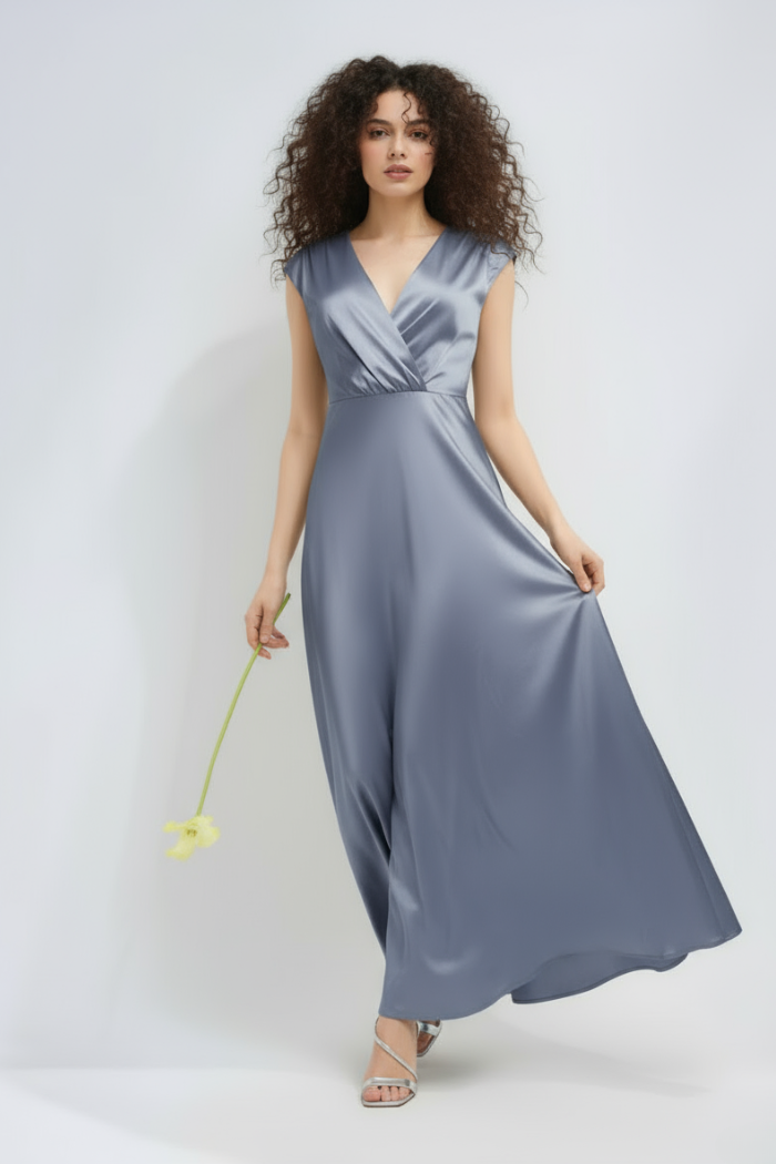 Mermaid Style Satin V-neck Maxi Dress for Women | Kristel