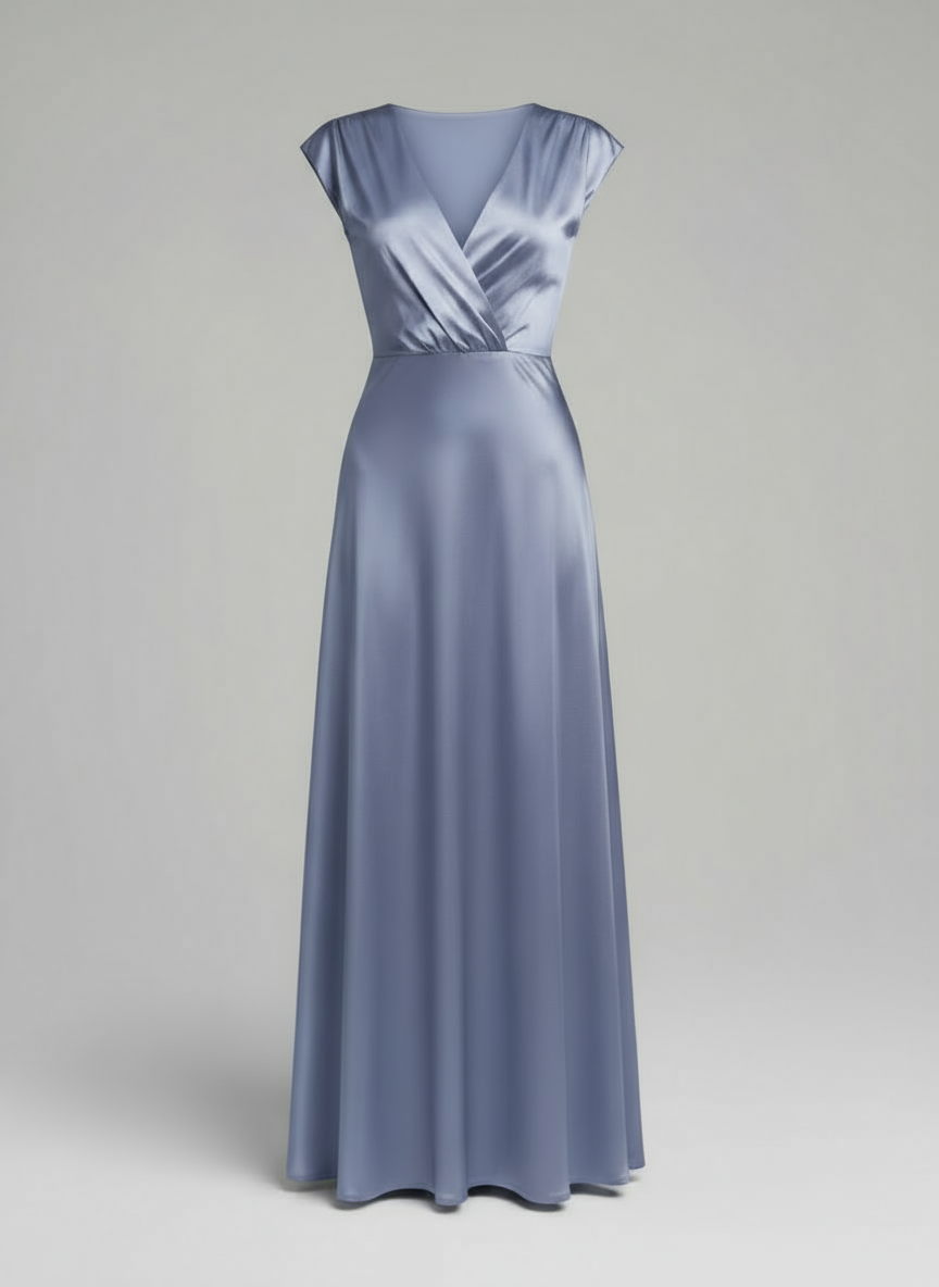 Mermaid Style Satin V-neck Maxi Dress for Women | Kristel Sky Blue