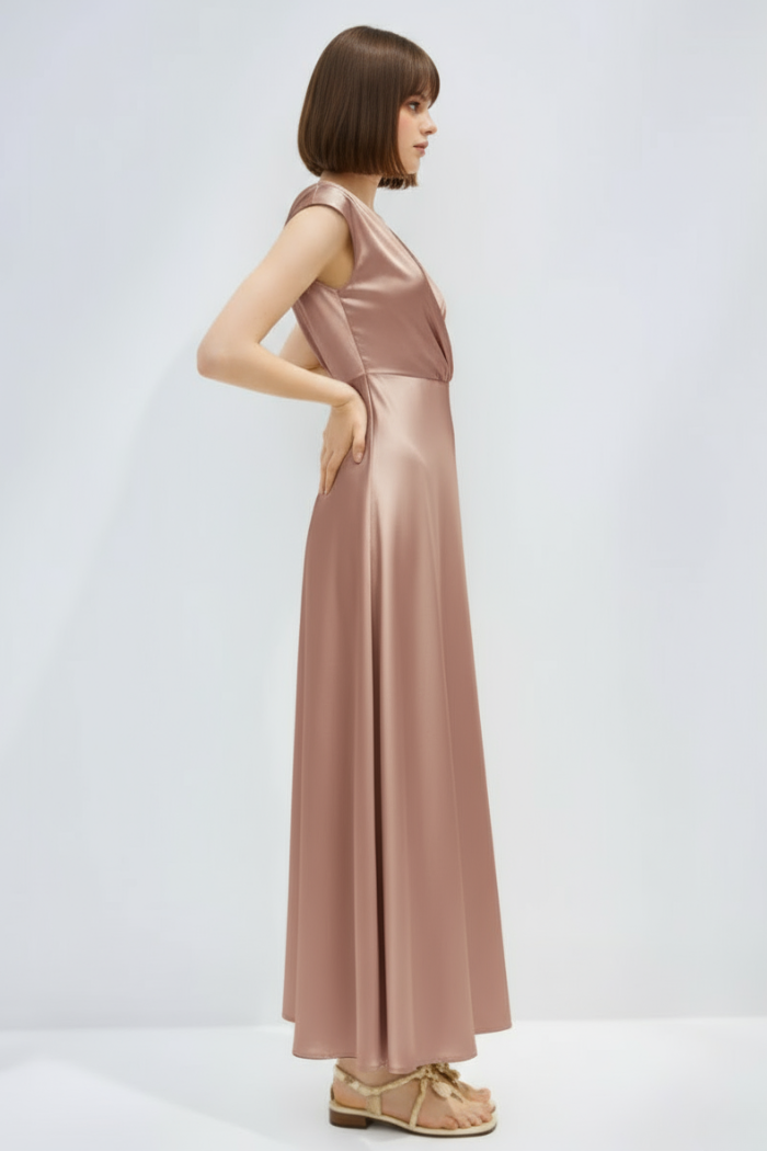Mermaid Style Satin V-neck Maxi Dress for Women | Kristel