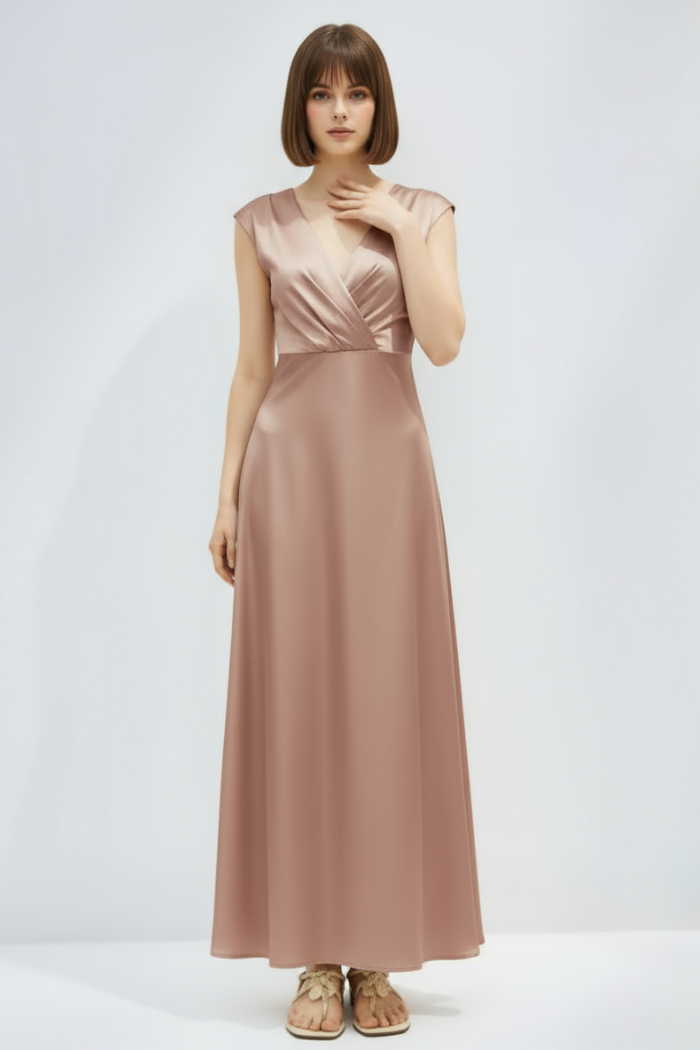 Mermaid Style Satin V-neck Maxi Dress for Women | Kristel