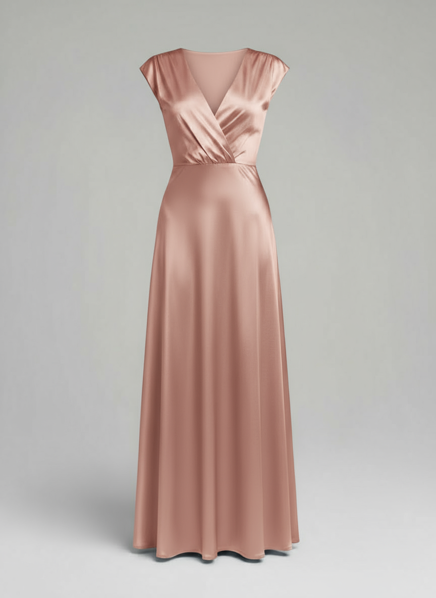 Mermaid Style Satin V-neck Maxi Dress for Women | Kristel Champagne