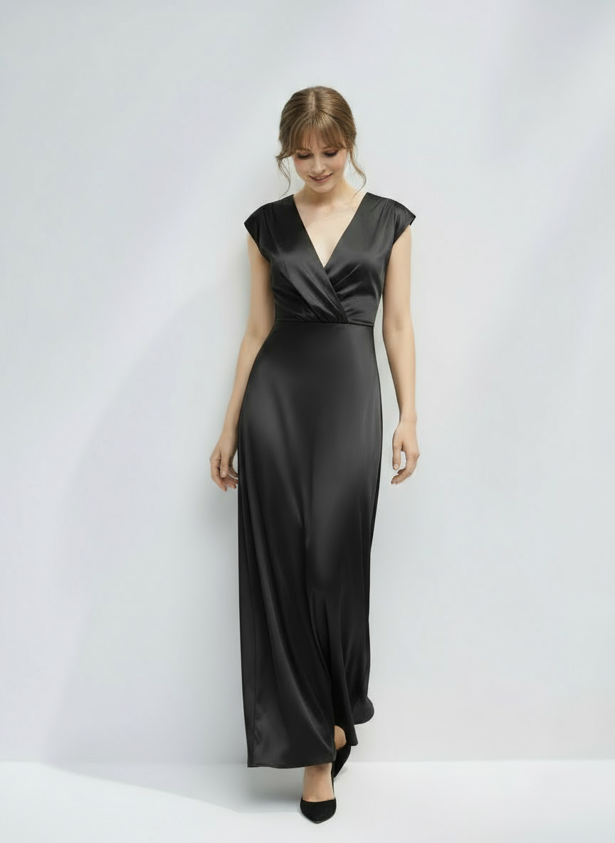 Mermaid Style Satin V-neck Maxi Dress for Women | Kristel