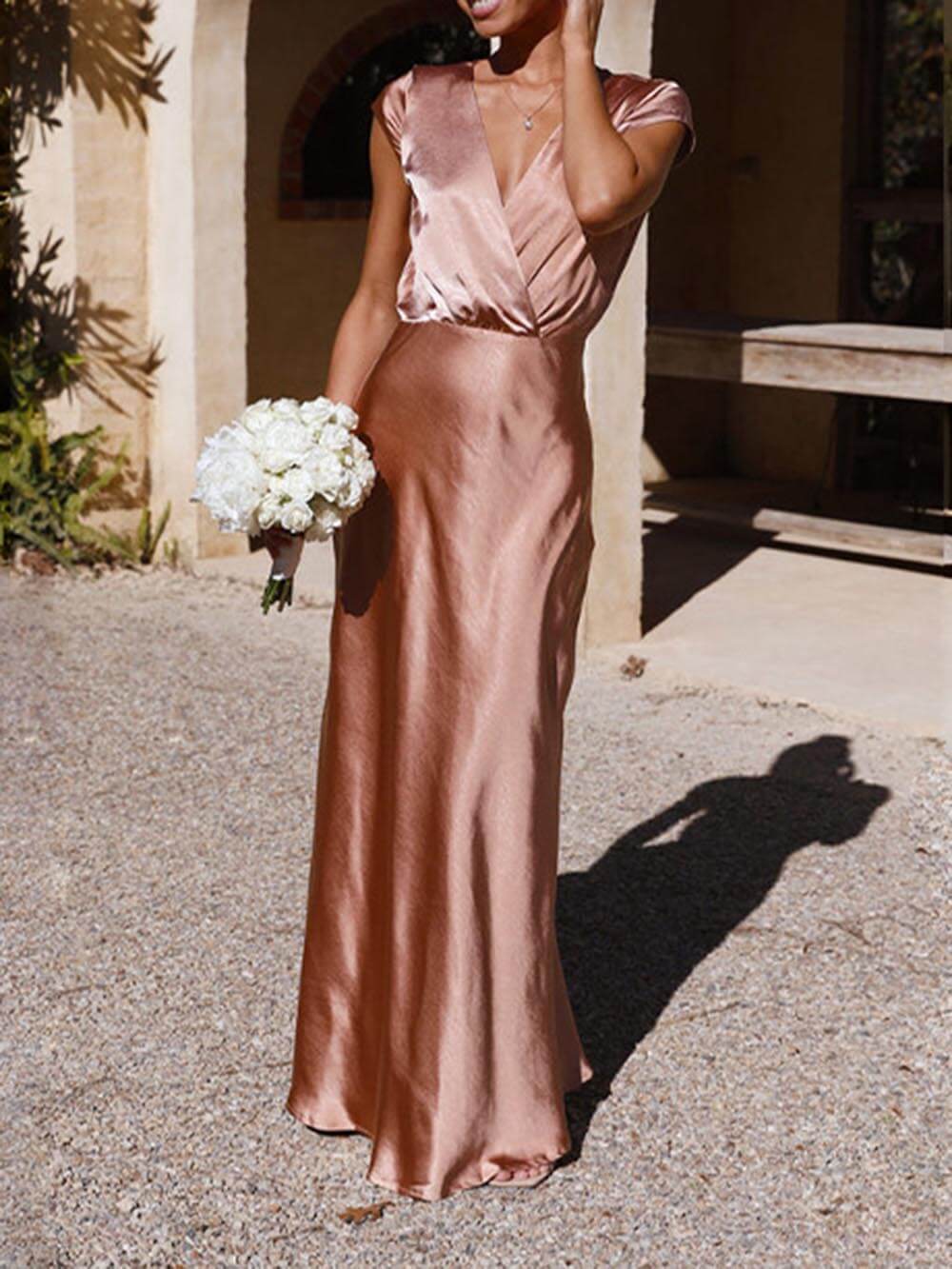 Mermaid Style Satin V-neck Maxi Dress for Women | Kristel