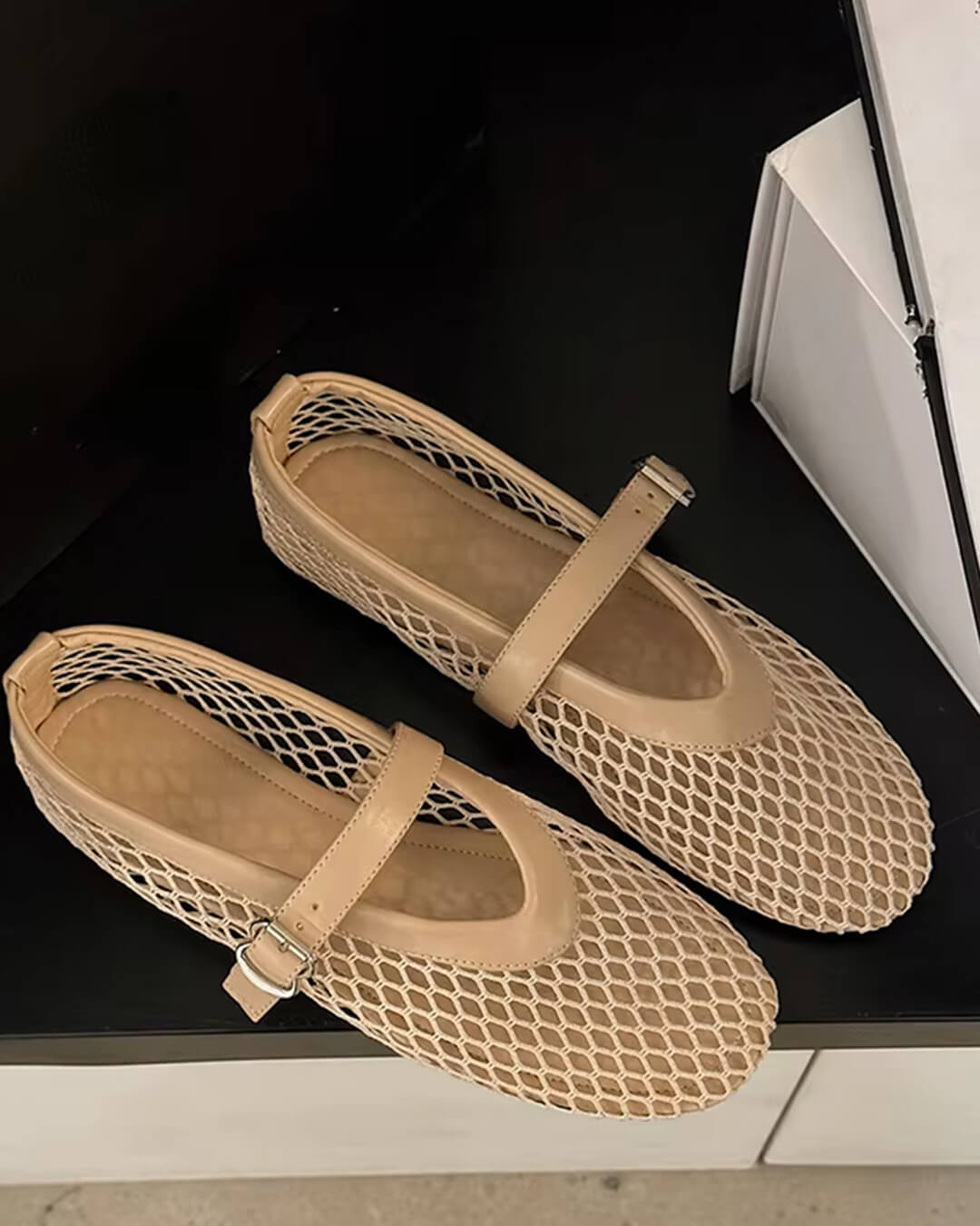 Mesh Ballet Flats For Women | Lirina Beige
