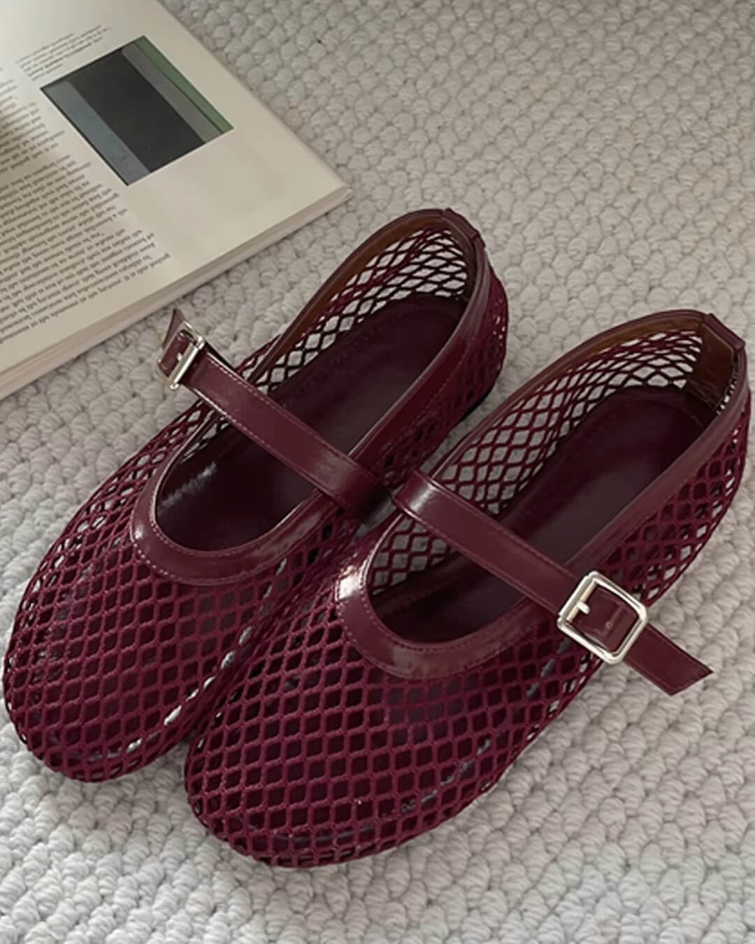 Mesh Ballet Flats For Women | Lirina Burgundy