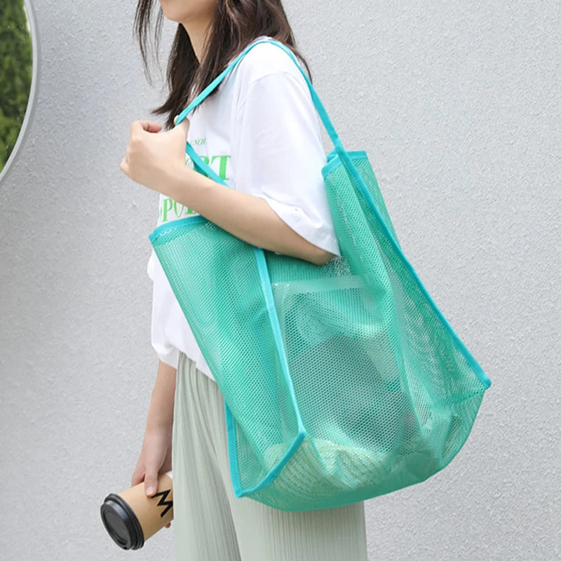 Mesh Tote Bag Spacious Design For Women | Jorina Green 40x14x39cm