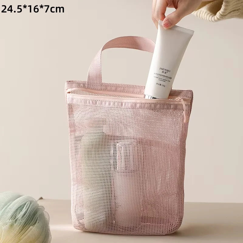 Mesh Waterproof Toiletry Storage Bag for Women | Olivia pink D