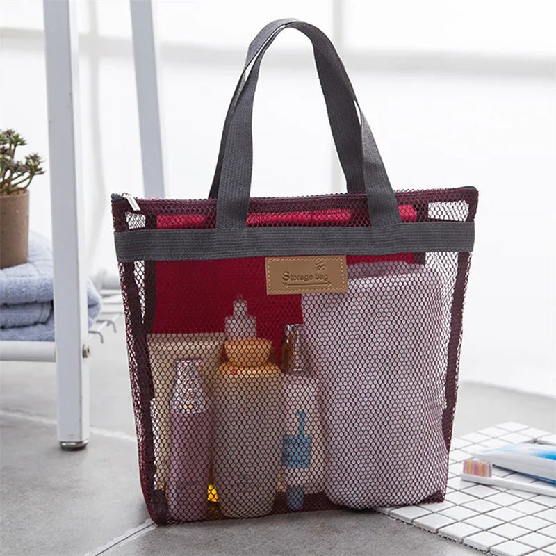 Mesh Waterproof Toiletry Storage Bag for Women | Olivia Wine Red B