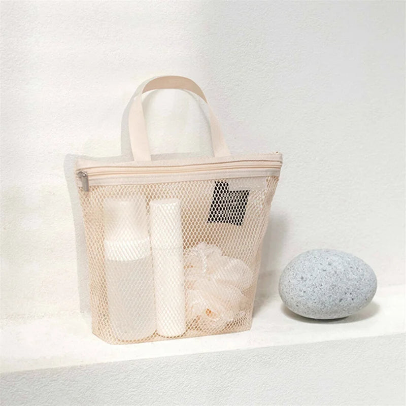 Mesh Waterproof Toiletry Storage Bag for Women | Olivia Off white