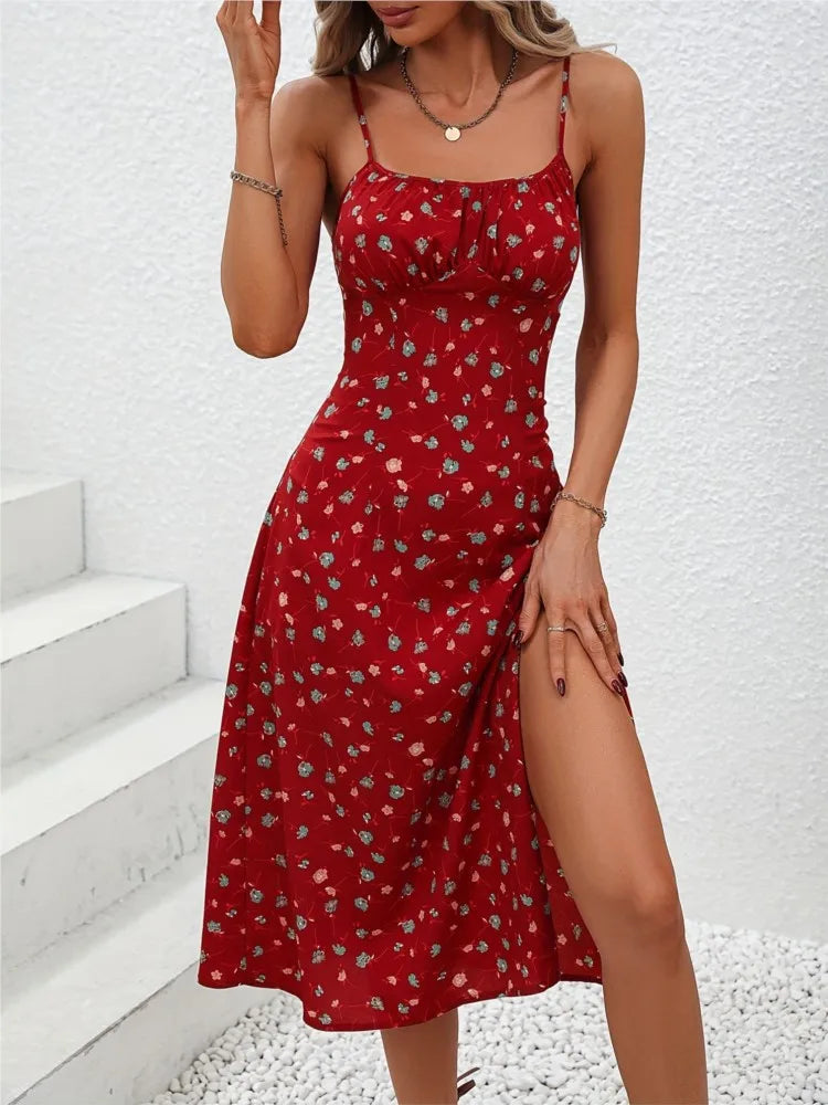 Midi Dress with Polka Dot Print for Women | Zylara Burgundy