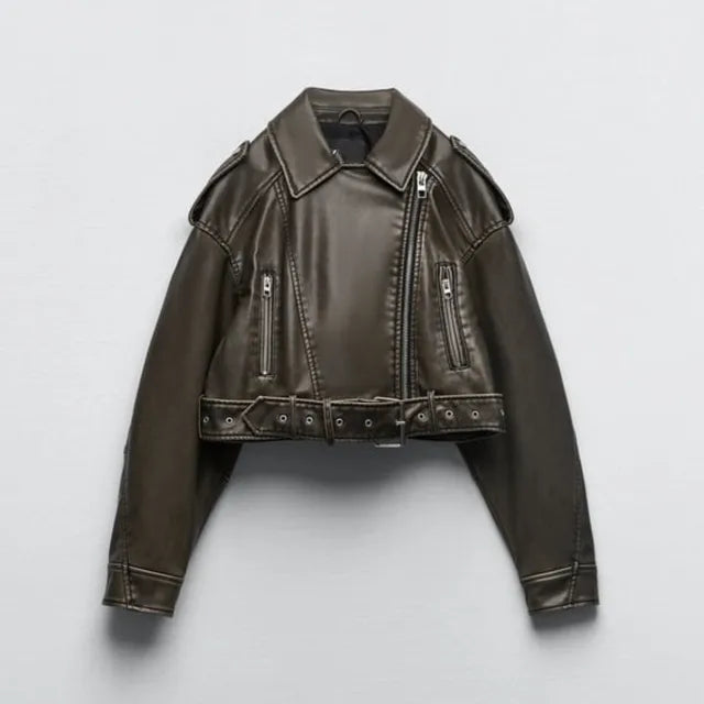 Modern Short Biker Jacket for Women | Virella Green