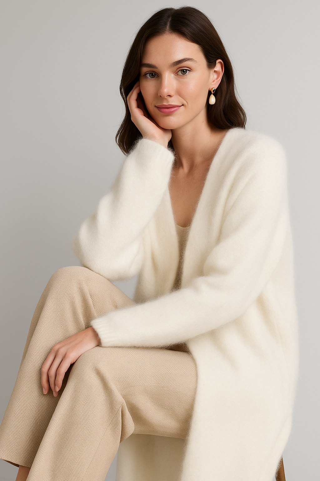 Oversized Long Drape Sweater Relaxed Fit for Women | Noelle White